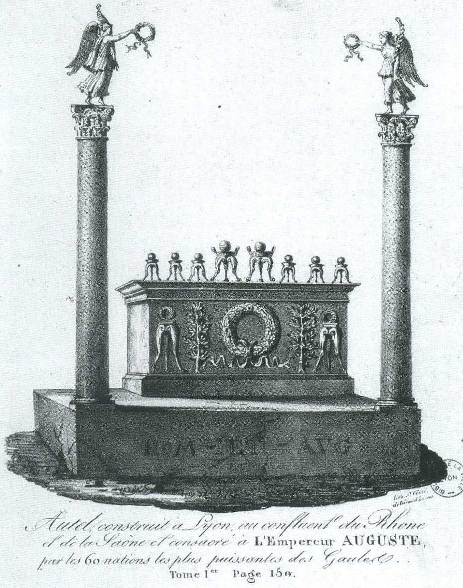 Autel : culte en l'honneur de Rome et d'Auguste (d'apr�s des pi�ces de monnaie).
