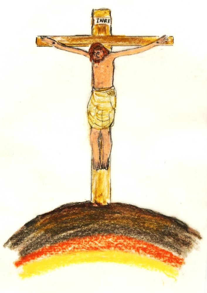 La Passion de notre Seigneur Jésus Christselon Saint Jean 18,1-19,42
En ce temps-là, après le repas, Jésus sortit avec ses disciples et traversa le torrent du Cédron ; il y avait là un jardin, dans lequel il entra avec ses disciples. Judas, qui le livrait, connaissait l’endroit, lui aussi, car Jésus et ses disciples s’y étaient souvent réunis. Judas, avec un détachement de soldats ainsi que des gardes envoyés par les grands prêtres et les pharisiens, arrive à cet endroit. Ils avaient des lanternes, des torches et des armes.
Alors Jésus, sachant tout ce qui allait lui arriver, s’avança et leur dit : « Qui cherchez-vous ? » Ils lui répondirent : « Jésus le Nazaréen. » Il leur dit : « C’est moi, je le suis. » Judas, qui le livrait, se tenait avec eux. Quand Jésus leur répondit : « C’est moi, je le suis », ils reculèrent, et ils tombèrent à terre. Il leur demanda de nouveau : « Qui cherchez-vous ? » Ils dirent : « Jésus le Nazaréen. » Jésus répondit : « Je vous l’ai dit : c’est moi, je le suis. Si c’est bien moi que vous cherchez, ceux-là, laissez-les partir. » Ainsi s’accomplissait la parole qu’il avait dite : « Je n’ai perdu aucun de ceux que tu m’as donnés ». Or Simon-Pierre avait une épée ; il la tira, frappa le serviteur du grand prêtre et lui coupa l’oreille droite. Le nom de ce serviteur était Malcus. Jésus dit à Pierre : « Remets ton épée au fourreau. La coupe que m’a donnée le Père, vais-je refuser de la boire ? »
Alors la troupe, le commandant et les gardes juifs se saisirent de Jésus et le ligotèrent. Ils l’emmenèrent d’abord chez Hanne, beau-père de Caïphe qui était grand prêtre cette année-là. Caïphe était celui qui avait donné aux Juifs ce conseil : « Il vaut mieux qu’un seul homme meure pour le peuple. »
Or Simon-Pierre, ainsi qu’un autre disciple, suivait Jésus. Comme ce disciple était connu du grand prêtre, il entra avec Jésus dans le palais du grand prêtre. Pierre se tenait près de la porte, dehors. Alors l’autre disciple – celui qui était connu du grand prêtre – sortit, dit un mot à la servante qui gardait la porte, et fit entrer Pierre. Cette jeune servante dit alors à Pierre : « N’es-tu pas, toi aussi, l’un des disciples de cet homme ? » Il répondit : « Non, je ne le suis pas ! » Les serviteurs et les gardes se tenaient là ; comme il faisait froid, ils avaient fait un feu de braise pour se réchauffer. Pierre était avec eux, en train de se chauffer.
Le grand prêtre interrogea Jésus sur ses disciples et sur son enseignement. Jésus lui répondit : « Moi, j’ai parlé au monde ouvertement. J’ai toujours enseigné à la synagogue et dans le Temple, là où tous les Juifs se réunissent, et je n’ai jamais parlé en cachette. Pourquoi m’interroges-tu ? Ce que je leur ai dit, demande-le à ceux qui m’ont entendu. Eux savent ce que j’ai dit. » À ces mots, un des gardes, qui était à côté de Jésus, lui donna une gifle en disant : « C’est ainsi que tu réponds au grand prêtre ! » Jésus lui répliqua : « Si j’ai mal parlé, montre ce que j’ai dit de mal ? Mais si j’ai bien parlé, pourquoi me frappes-tu ? » Hanne l’envoya, toujours ligoté, au grand prêtre Caïphe.
Simon-Pierre était donc en train de se chauffer. On lui dit : « N’es-tu pas, toi aussi, l’un de ses disciples ? » Pierre le nia et dit : « Non, je ne le suis pas ! » Un des serviteurs du grand prêtre, parent de celui à qui Pierre avait coupé l’oreille, insista : « Est-ce que moi, je ne t’ai pas vu dans le jardin avec lui ? » Encore une fois, Pierre le nia. Et aussitôt un coq chanta.
Alors on emmène Jésus de chez Caïphe au Prétoire. C’était le matin. Ceux qui l’avaient amené n’entrèrent pas dans le Prétoire, pour éviter une souillure et pouvoir manger l’agneau pascal. Pilate sortit donc à leur rencontre et demanda : « Quelle accusation portez-vous contre cet homme ? » Ils lui répondirent : « S’il n’était pas un malfaiteur, nous ne t’aurions pas livré cet homme. » Pilate leur dit : « Prenez-le vous-mêmes et jugez-le suivant votre loi. » Les Juifs lui dirent : « Nous n’avons pas le droit de mettre quelqu’un à mort. » Ainsi s’accomplissait la parole que Jésus avait dite pour signifier de quel genre de mort il allait mourir. Alors Pilate rentra dans le Prétoire ; il appela Jésus et lui dit : « Es-tu le roi des Juifs ? » Jésus lui demanda : « Dis-tu cela de toi-même, ou bien d’autres te l’ont dit à mon sujet ? » Pilate répondit : « Est-ce que je suis juif, moi ? Ta nation et les grands prêtres t’ont livré à moi : qu’as-tu donc fait ? » Jésus déclara : « Ma royauté n’est pas de ce monde ; si ma royauté était de ce monde, j’aurais des gardes qui se seraient battus pour que je ne sois pas livré aux Juifs. En fait, ma royauté n’est pas d’ici. » Pilate lui dit : « Alors, tu es roi ? » Jésus répondit : « C’est toi-même qui dis que je suis roi. Moi, je suis né, je suis venu dans le monde pour ceci : rendre témoignage à la vérité. Quiconque appartient à la vérité écoute ma voix. » Pilate lui dit : « Qu’est-ce que la vérité ? »
Ayant dit cela, il sortit de nouveau à la rencontre des Juifs, et il leur déclara : « Moi, je ne trouve en lui aucun motif de condamnation. Mais, chez vous, c’est la coutume que je vous relâche quelqu’un pour la Pâque : voulez-vous donc que je vous relâche le roi des Juifs ? » Alors ils répliquèrent en criant : « Pas lui ! Mais Barabbas ! » Or ce Barabbas était un bandit.
Alors Pilate fit saisir Jésus pour qu’il soit flagellé. Les soldats tressèrent avec des épines une couronne qu’ils lui posèrent sur la tête ; puis ils le revêtirent d’un manteau pourpre. Ils s’avançaient vers lui et ils disaient : « Salut à toi, roi des Juifs ! » Et ils le giflaient.
Pilate, de nouveau, sortit dehors et leur dit : « Voyez, je vous l’amène dehors pour que vous sachiez que je ne trouve en lui aucun motif de condamnation. » Jésus donc sortit dehors, portant la couronne d’épines et le manteau pourpre. Et Pilate leur déclara : « Voici l’homme. » Quand ils le virent, les grands prêtres et les gardes se mirent à crier : « Crucifie-le ! Crucifie-le ! » Pilate leur dit : « Prenez-le vous-mêmes, et crucifiez-le ; moi, je ne trouve en lui aucun motif de condamnation. » Ils lui répondirent : « Nous avons une Loi, et suivant la Loi il doit mourir, parce qu’il s’est fait Fils de Dieu. »
Quand Pilate entendit ces paroles, il redoubla de crainte. Il rentra dans le Prétoire, et dit à Jésus : « D’où es-tu ? » Jésus ne lui fit aucune réponse. Pilate lui dit alors : « Tu refuses de me parler, à moi ? Ne sais-tu pas que j’ai pouvoir de te relâcher, et pouvoir de te crucifier ? » Jésus répondit : « Tu n’aurais aucun pouvoir sur moi si tu ne l’avais reçu d’en haut ; c’est pourquoi celui qui m’a livré à toi porte un péché plus grand. »
Dès lors, Pilate cherchait à le relâcher ; mais des Juifs se mirent à crier : « Si tu le relâches, tu n’es pas un ami de l’empereur. Quiconque se fait roi s’oppose à l’empereur. » En entendant ces paroles, Pilate amena Jésus au-dehors ; il le fit asseoir sur une estrade au lieu dit le Dallage – en hébreu : Gabbatha. C’était le jour de la Préparation de la Pâque, vers la sixième heure, environ midi. Pilate dit aux Juifs : « Voici votre roi. » Alors ils crièrent : « À mort ! À mort ! Crucifie-le ! » Pilate leur dit : « Vais-je crucifier votre roi ? » Les grands prêtres répondirent : « Nous n’avons pas d’autre roi que l’empereur. » Alors, il leur livra Jésus pour qu’il soit crucifié.
Ils se saisirent de Jésus. Et lui-même, portant sa croix, sortit en direction du lieu dit Le Crâne (ou Calvaire), qui se dit en hébreu Golgotha.
C’est là qu’ils le crucifièrent, et deux autres avec lui, un de chaque côté, et Jésus au milieu. Pilate avait rédigé un écriteau qu’il fit placer sur la croix ; il était écrit : « Jésus le Nazaréen, roi des Juifs. » Beaucoup de Juifs lurent cet écriteau, parce que l’endroit où l’on avait crucifié Jésus était proche de la ville, et que c’était écrit en hébreu, en latin et en grec. Alors les grands prêtres des Juifs dirent à Pilate : « N’écris pas : “Roi des Juifs” ; mais : “Cet homme a dit : Je suis le roi des Juifs”. » Pilate répondit : « Ce que j’ai écrit, je l’ai écrit. »
Quand les soldats eurent crucifié Jésus, ils prirent ses habits ; ils en firent quatre parts, une pour chaque soldat. Ils prirent aussi la tunique ; c’était une tunique sans couture, tissée tout d’une pièce de haut en bas. Alors ils se dirent entre eux : « Ne la déchirons pas, désignons par le sort celui qui l’aura. » Ainsi s’accomplissait la parole de l’Écriture : Ils se sont partagé mes habits ; ils ont tiré au sort mon vêtement. C’est bien ce que firent les soldats.
Or, près de la croix de Jésus se tenaient sa mère et la sœur de sa mère, Marie, femme de Cléophas, et Marie Madeleine. Jésus, voyant sa mère, et près d’elle le disciple qu’il aimait, dit à sa mère : « Femme, voici ton fils. » Puis il dit au disciple : « Voici ta mère. » Et à partir de cette heure-là, le disciple la prit chez lui.
Après cela, sachant que tout, désormais, était achevé pour que l’Écriture s’accomplisse jusqu’au bout, Jésus dit : « J’ai soif. » Il y avait là un récipient plein d’une boisson vinaigrée. On fixa donc une éponge remplie de ce vinaigre à une branche d’hysope, et on l’approcha de sa bouche. Quand il eut pris le vinaigre, Jésus dit : « Tout est accompli. » Puis, inclinant la tête, il remit l’esprit.
Comme c’était le jour de la Préparation (c’est-à-dire le vendredi), il ne fallait pas laisser les corps en croix durant le sabbat, d’autant plus que ce sabbat était le grand jour de la Pâque. Aussi les Juifs demandèrent à Pilate qu’on enlève les corps après leur avoir brisé les jambes. Les soldats allèrent donc briser les jambes du premier, puis de l’autre homme crucifié avec Jésus. Quand ils arrivèrent à Jésus, voyant qu’il était déjà mort, ils ne lui brisèrent pas les jambes, mais un des soldats avec sa lance lui perça le côté ; et aussitôt, il en sortit du sang et de l’eau. Celui qui a vu rend témoignage, et son témoignage est véridique ; et celui-là sait qu’il dit vrai afin que vous aussi, vous croyiez. Cela, en effet, arriva pour que s’accomplisse l’Écriture : Aucun de ses os ne sera brisé. Un autre passage de l’Écriture dit encore : Ils lèveront les yeux vers celui qu’ils ont transpercé.
Après cela, Joseph d’Arimathie, qui était disciple de Jésus, mais en secret par crainte des Juifs, demanda à Pilate de pouvoir enlever le corps de Jésus. Et Pilate le permit. Joseph vint donc enlever le corps de Jésus. Nicodème – celui qui, au début, était venu trouver Jésus pendant la nuit – vint lui aussi ; il apportait un mélange de myrrhe et d’aloès pesant environ cent livres. Ils prirent donc le corps de Jésus, qu’ils lièrent de linges, en employant les aromates selon la coutume juive d’ensevelir les morts. À l’endroit où Jésus avait été crucifié, il y avait un jardin et, dans ce jardin, un tombeau neuf dans lequel on n’avait encore déposé personne. À cause de la Préparation de la Pâque juive, et comme ce tombeau était proche, c’est là qu’ils déposèrent Jésus.
Pour vivre la Semaine Sainte, cliquer sur ce lien
https://puiseralasource.fr/vendredi-saint-2/
La Passion de notre Seigneur Jésus Christselon Saint Jean 18,1-19,42
En ce temps-là, après le repas, Jésus sortit avec ses disciples et traversa le torrent du Cédron ; il y avait là un jardin, dans lequel il entra avec ses disciples. Judas, qui le livrait, connaissait l’endroit, lui aussi, car Jésus et ses disciples s’y étaient souvent réunis. Judas, avec un détachement de soldats ainsi que des gardes envoyés par les grands prêtres et les pharisiens, arrive à cet endroit. Ils avaient des lanternes, des torches et des armes.
Alors Jésus, sachant tout ce qui allait lui arriver, s’avança et leur dit : « Qui cherchez-vous ? » Ils lui répondirent : « Jésus le Nazaréen. » Il leur dit : « C’est moi, je le suis. » Judas, qui le livrait, se tenait avec eux. Quand Jésus leur répondit : « C’est moi, je le suis », ils reculèrent, et ils tombèrent à terre. Il leur demanda de nouveau : « Qui cherchez-vous ? » Ils dirent : « Jésus le Nazaréen. » Jésus répondit : « Je vous l’ai dit : c’est moi, je le suis. Si c’est bien moi que vous cherchez, ceux-là, laissez-les partir. » Ainsi s’accomplissait la parole qu’il avait dite : « Je n’ai perdu aucun de ceux que tu m’as donnés ». Or Simon-Pierre avait une épée ; il la tira, frappa le serviteur du grand prêtre et lui coupa l’oreille droite. Le nom de ce serviteur était Malcus. Jésus dit à Pierre : « Remets ton épée au fourreau. La coupe que m’a donnée le Père, vais-je refuser de la boire ? »
Alors la troupe, le commandant et les gardes juifs se saisirent de Jésus et le ligotèrent. Ils l’emmenèrent d’abord chez Hanne, beau-père de Caïphe qui était grand prêtre cette année-là. Caïphe était celui qui avait donné aux Juifs ce conseil : « Il vaut mieux qu’un seul homme meure pour le peuple. »
Or Simon-Pierre, ainsi qu’un autre disciple, suivait Jésus. Comme ce disciple était connu du grand prêtre, il entra avec Jésus dans le palais du grand prêtre. Pierre se tenait près de la porte, dehors. Alors l’autre disciple – celui qui était connu du grand prêtre – sortit, dit un mot à la servante qui gardait la porte, et fit entrer Pierre. Cette jeune servante dit alors à Pierre : « N’es-tu pas, toi aussi, l’un des disciples de cet homme ? » Il répondit : « Non, je ne le suis pas ! » Les serviteurs et les gardes se tenaient là ; comme il faisait froid, ils avaient fait un feu de braise pour se réchauffer. Pierre était avec eux, en train de se chauffer.
Le grand prêtre interrogea Jésus sur ses disciples et sur son enseignement. Jésus lui répondit : « Moi, j’ai parlé au monde ouvertement. J’ai toujours enseigné à la synagogue et dans le Temple, là où tous les Juifs se réunissent, et je n’ai jamais parlé en cachette. Pourquoi m’interroges-tu ? Ce que je leur ai dit, demande-le à ceux qui m’ont entendu. Eux savent ce que j’ai dit. » À ces mots, un des gardes, qui était à côté de Jésus, lui donna une gifle en disant : « C’est ainsi que tu réponds au grand prêtre ! » Jésus lui répliqua : « Si j’ai mal parlé, montre ce que j’ai dit de mal ? Mais si j’ai bien parlé, pourquoi me frappes-tu ? » Hanne l’envoya, toujours ligoté, au grand prêtre Caïphe.
Simon-Pierre était donc en train de se chauffer. On lui dit : « N’es-tu pas, toi aussi, l’un de ses disciples ? » Pierre le nia et dit : « Non, je ne le suis pas ! » Un des serviteurs du grand prêtre, parent de celui à qui Pierre avait coupé l’oreille, insista : « Est-ce que moi, je ne t’ai pas vu dans le jardin avec lui ? » Encore une fois, Pierre le nia. Et aussitôt un coq chanta.
Alors on emmène Jésus de chez Caïphe au Prétoire. C’était le matin. Ceux qui l’avaient amené n’entrèrent pas dans le Prétoire, pour éviter une souillure et pouvoir manger l’agneau pascal. Pilate sortit donc à leur rencontre et demanda : « Quelle accusation portez-vous contre cet homme ? » Ils lui répondirent : « S’il n’était pas un malfaiteur, nous ne t’aurions pas livré cet homme. » Pilate leur dit : « Prenez-le vous-mêmes et jugez-le suivant votre loi. » Les Juifs lui dirent : « Nous n’avons pas le droit de mettre quelqu’un à mort. » Ainsi s’accomplissait la parole que Jésus avait dite pour signifier de quel genre de mort il allait mourir. Alors Pilate rentra dans le Prétoire ; il appela Jésus et lui dit : « Es-tu le roi des Juifs ? » Jésus lui demanda : « Dis-tu cela de toi-même, ou bien d’autres te l’ont dit à mon sujet ? » Pilate répondit : « Est-ce que je suis juif, moi ? Ta nation et les grands prêtres t’ont livré à moi : qu’as-tu donc fait ? » Jésus déclara : « Ma royauté n’est pas de ce monde ; si ma royauté était de ce monde, j’aurais des gardes qui se seraient battus pour que je ne sois pas livré aux Juifs. En fait, ma royauté n’est pas d’ici. » Pilate lui dit : « Alors, tu es roi ? » Jésus répondit : « C’est toi-même qui dis que je suis roi. Moi, je suis né, je suis venu dans le monde pour ceci : rendre témoignage à la vérité. Quiconque appartient à la vérité écoute ma voix. » Pilate lui dit : « Qu’est-ce que la vérité ? »
Ayant dit cela, il sortit de nouveau à la rencontre des Juifs, et il leur déclara : « Moi, je ne trouve en lui aucun motif de condamnation. Mais, chez vous, c’est la coutume que je vous relâche quelqu’un pour la Pâque : voulez-vous donc que je vous relâche le roi des Juifs ? » Alors ils répliquèrent en criant : « Pas lui ! Mais Barabbas ! » Or ce Barabbas était un bandit.
Alors Pilate fit saisir Jésus pour qu’il soit flagellé. Les soldats tressèrent avec des épines une couronne qu’ils lui posèrent sur la tête ; puis ils le revêtirent d’un manteau pourpre. Ils s’avançaient vers lui et ils disaient : « Salut à toi, roi des Juifs ! » Et ils le giflaient.
Pilate, de nouveau, sortit dehors et leur dit : « Voyez, je vous l’amène dehors pour que vous sachiez que je ne trouve en lui aucun motif de condamnation. » Jésus donc sortit dehors, portant la couronne d’épines et le manteau pourpre. Et Pilate leur déclara : « Voici l’homme. » Quand ils le virent, les grands prêtres et les gardes se mirent à crier : « Crucifie-le ! Crucifie-le ! » Pilate leur dit : « Prenez-le vous-mêmes, et crucifiez-le ; moi, je ne trouve en lui aucun motif de condamnation. » Ils lui répondirent : « Nous avons une Loi, et suivant la Loi il doit mourir, parce qu’il s’est fait Fils de Dieu. »
Quand Pilate entendit ces paroles, il redoubla de crainte. Il rentra dans le Prétoire, et dit à Jésus : « D’où es-tu ? » Jésus ne lui fit aucune réponse. Pilate lui dit alors : « Tu refuses de me parler, à moi ? Ne sais-tu pas que j’ai pouvoir de te relâcher, et pouvoir de te crucifier ? » Jésus répondit : « Tu n’aurais aucun pouvoir sur moi si tu ne l’avais reçu d’en haut ; c’est pourquoi celui qui m’a livré à toi porte un péché plus grand. »
Dès lors, Pilate cherchait à le relâcher ; mais des Juifs se mirent à crier : « Si tu le relâches, tu n’es pas un ami de l’empereur. Quiconque se fait roi s’oppose à l’empereur. » En entendant ces paroles, Pilate amena Jésus au-dehors ; il le fit asseoir sur une estrade au lieu dit le Dallage – en hébreu : Gabbatha. C’était le jour de la Préparation de la Pâque, vers la sixième heure, environ midi. Pilate dit aux Juifs : « Voici votre roi. » Alors ils crièrent : « À mort ! À mort ! Crucifie-le ! » Pilate leur dit : « Vais-je crucifier votre roi ? » Les grands prêtres répondirent : « Nous n’avons pas d’autre roi que l’empereur. » Alors, il leur livra Jésus pour qu’il soit crucifié.
Ils se saisirent de Jésus. Et lui-même, portant sa croix, sortit en direction du lieu dit Le Crâne (ou Calvaire), qui se dit en hébreu Golgotha.
C’est là qu’ils le crucifièrent, et deux autres avec lui, un de chaque côté, et Jésus au milieu. Pilate avait rédigé un écriteau qu’il fit placer sur la croix ; il était écrit : « Jésus le Nazaréen, roi des Juifs. » Beaucoup de Juifs lurent cet écriteau, parce que l’endroit où l’on avait crucifié Jésus était proche de la ville, et que c’était écrit en hébreu, en latin et en grec. Alors les grands prêtres des Juifs dirent à Pilate : « N’écris pas : “Roi des Juifs” ; mais : “Cet homme a dit : Je suis le roi des Juifs”. » Pilate répondit : « Ce que j’ai écrit, je l’ai écrit. »
Quand les soldats eurent crucifié Jésus, ils prirent ses habits ; ils en firent quatre parts, une pour chaque soldat. Ils prirent aussi la tunique ; c’était une tunique sans couture, tissée tout d’une pièce de haut en bas. Alors ils se dirent entre eux : « Ne la déchirons pas, désignons par le sort celui qui l’aura. » Ainsi s’accomplissait la parole de l’Écriture : Ils se sont partagé mes habits ; ils ont tiré au sort mon vêtement. C’est bien ce que firent les soldats.
Or, près de la croix de Jésus se tenaient sa mère et la sœur de sa mère, Marie, femme de Cléophas, et Marie Madeleine. Jésus, voyant sa mère, et près d’elle le disciple qu’il aimait, dit à sa mère : « Femme, voici ton fils. » Puis il dit au disciple : « Voici ta mère. » Et à partir de cette heure-là, le disciple la prit chez lui.
Après cela, sachant que tout, désormais, était achevé pour que l’Écriture s’accomplisse jusqu’au bout, Jésus dit : « J’ai soif. » Il y avait là un récipient plein d’une boisson vinaigrée. On fixa donc une éponge remplie de ce vinaigre à une branche d’hysope, et on l’approcha de sa bouche. Quand il eut pris le vinaigre, Jésus dit : « Tout est accompli. » Puis, inclinant la tête, il remit l’esprit.
Comme c’était le jour de la Préparation (c’est-à-dire le vendredi), il ne fallait pas laisser les corps en croix durant le sabbat, d’autant plus que ce sabbat était le grand jour de la Pâque. Aussi les Juifs demandèrent à Pilate qu’on enlève les corps après leur avoir brisé les jambes. Les soldats allèrent donc briser les jambes du premier, puis de l’autre homme crucifié avec Jésus. Quand ils arrivèrent à Jésus, voyant qu’il était déjà mort, ils ne lui brisèrent pas les jambes, mais un des soldats avec sa lance lui perça le côté ; et aussitôt, il en sortit du sang et de l’eau. Celui qui a vu rend témoignage, et son témoignage est véridique ; et celui-là sait qu’il dit vrai afin que vous aussi, vous croyiez. Cela, en effet, arriva pour que s’accomplisse l’Écriture : Aucun de ses os ne sera brisé. Un autre passage de l’Écriture dit encore : Ils lèveront les yeux vers celui qu’ils ont transpercé.
Après cela, Joseph d’Arimathie, qui était disciple de Jésus, mais en secret par crainte des Juifs, demanda à Pilate de pouvoir enlever le corps de Jésus. Et Pilate le permit. Joseph vint donc enlever le corps de Jésus. Nicodème – celui qui, au début, était venu trouver Jésus pendant la nuit – vint lui aussi ; il apportait un mélange de myrrhe et d’aloès pesant environ cent livres. Ils prirent donc le corps de Jésus, qu’ils lièrent de linges, en employant les aromates selon la coutume juive d’ensevelir les morts. À l’endroit où Jésus avait été crucifié, il y avait un jardin et, dans ce jardin, un tombeau neuf dans lequel on n’avait encore déposé personne. À cause de la Préparation de la Pâque juive, et comme ce tombeau était proche, c’est là qu’ils déposèrent Jésus.
Pour vivre la Semaine Sainte, cliquer sur ce lien
https://puiseralasource.fr/vendredi-saint-2/